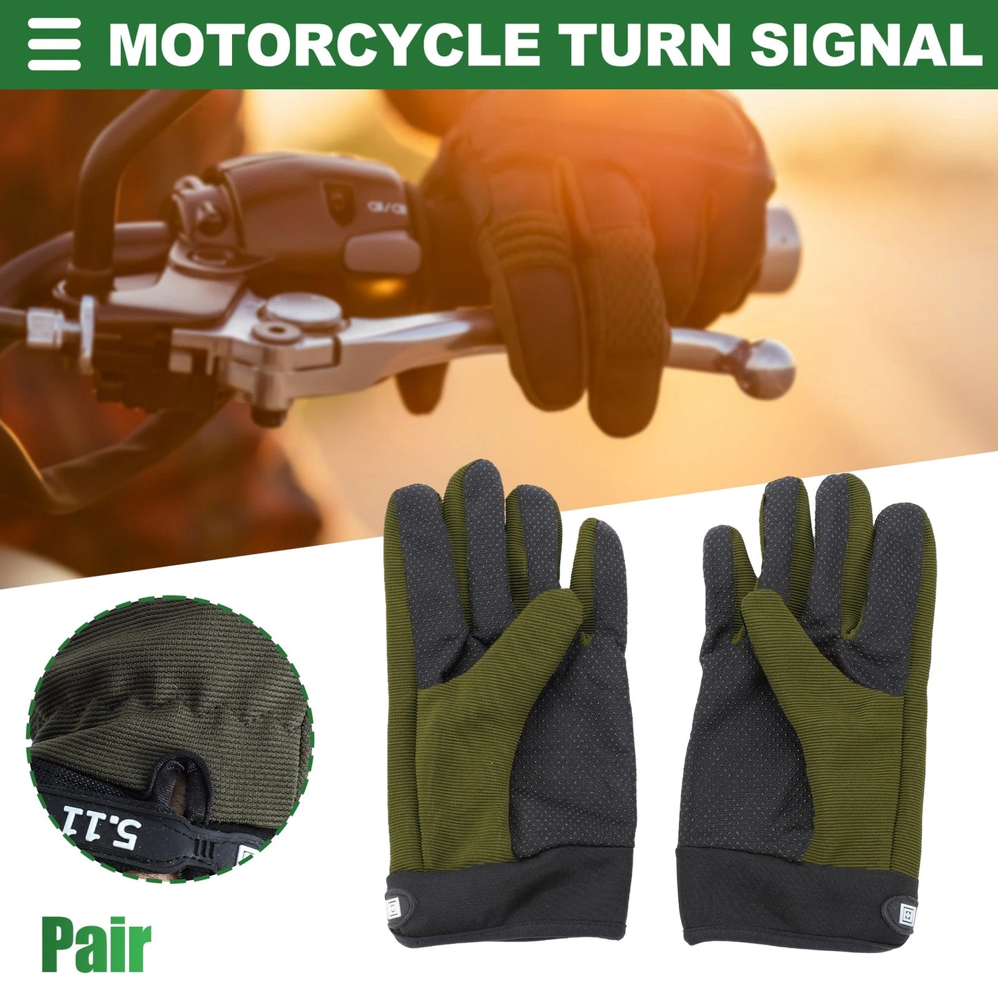 1 Pair Cloth Riding Gloves Liners for Motorcycle Cycling Hiking Black Green