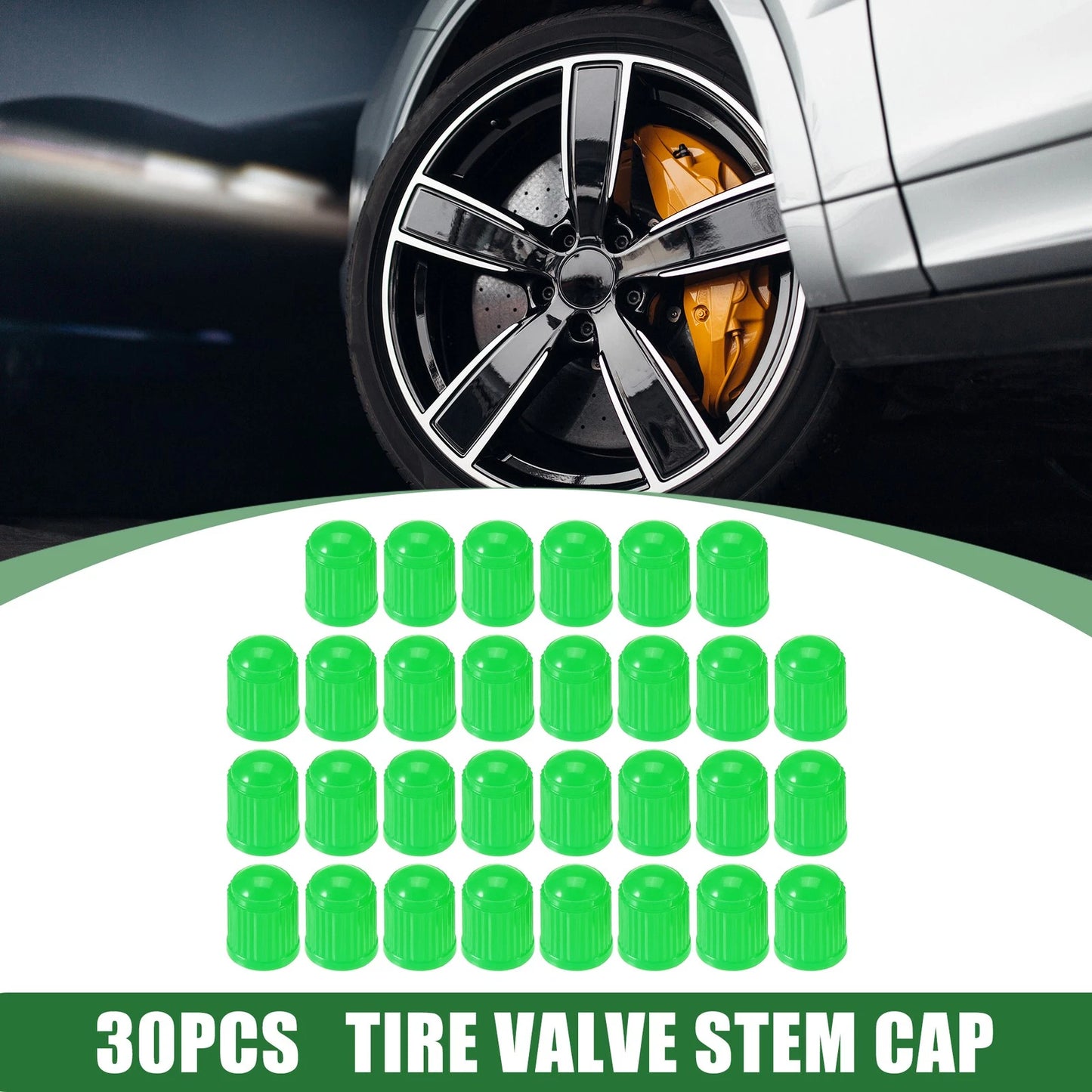 30pcs Universal Tire Valve Stem Caps 12mm Plastic Green for Car & Motorcycle