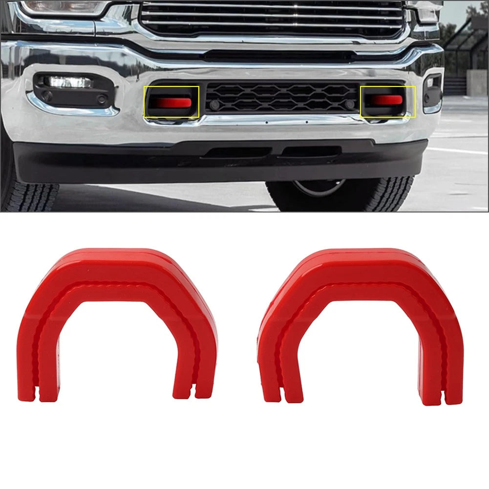 2 x Red Front Tow Hook Hitch Covers for Dodge Ram 1500 (2019-2024)