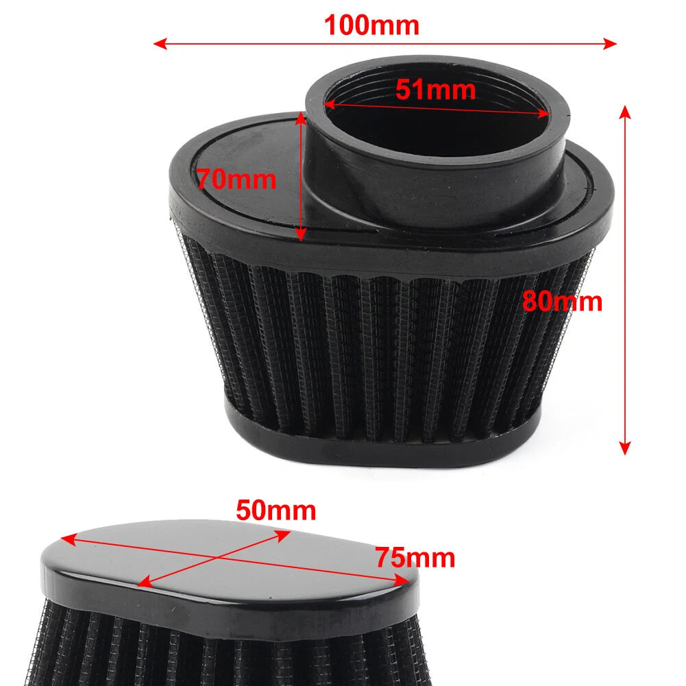 51mm 2 Inch Air Intake Filter Cleaner Pod for Universal Motorcycle Black