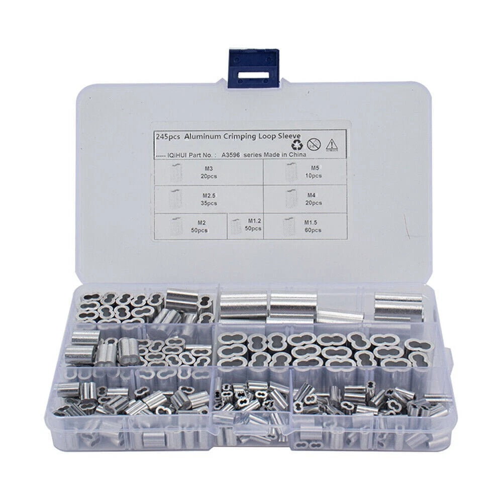 Wire Rope & Cable Line End Kit 7 Size Double Barrel Crimping Loop 245Pcs