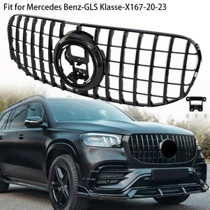Gloss Black Front Grille with Camera for 2020-2023 Mercedes Benz X167 GLS450 GLS580