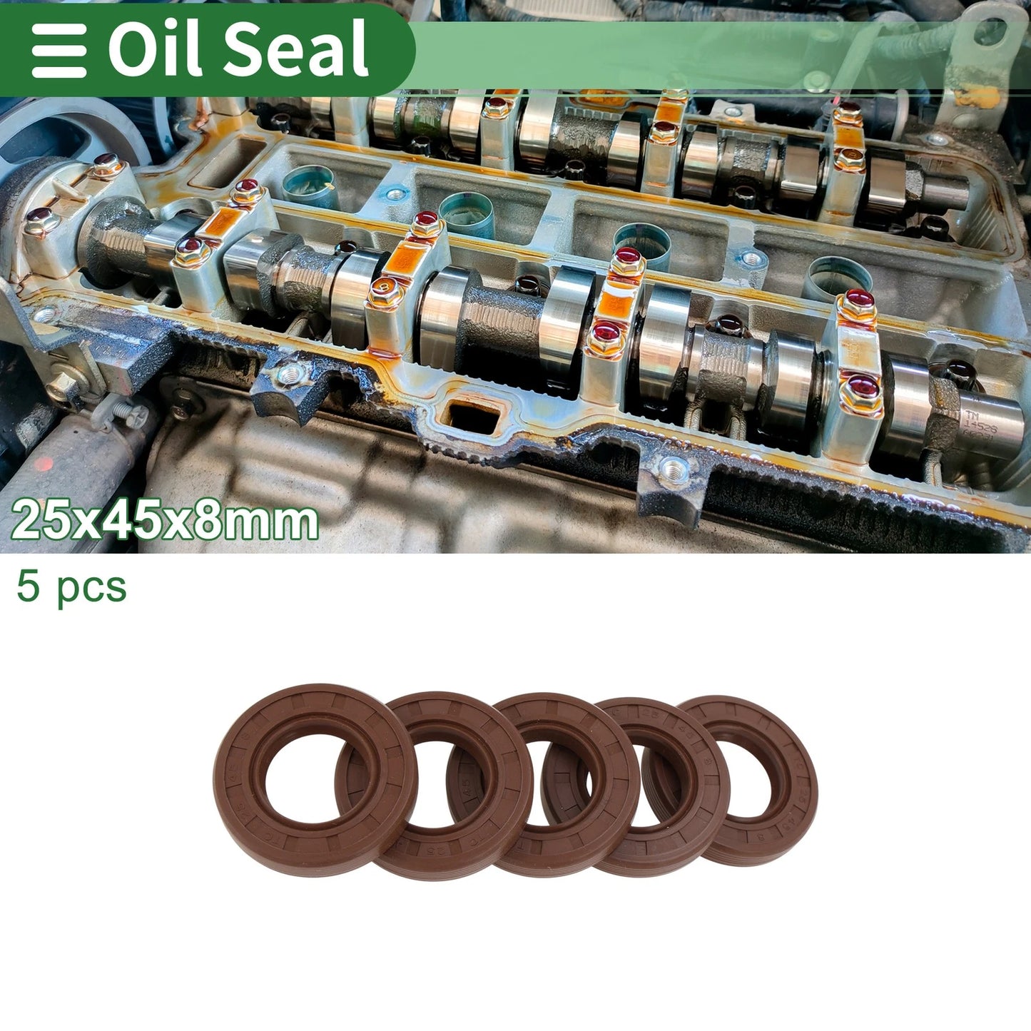Oil Seal FKM Rubber 25x45x8mm High Pressure Brown 5 Pcs