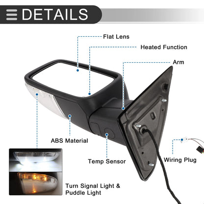 Tow Mirrors with Temperature Sensor Black for Dodge Ram 1500 (2009-2018)
