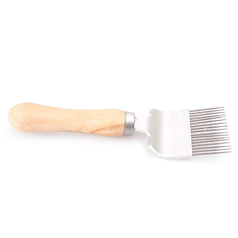 Stainless Steel Honeycomb Uncapping Fork for Beekeeping - Wooden Handle