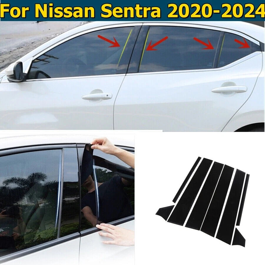 8Pcs Black Pillar Posts Window Door Trim Cover for Nissan Sentra (2020–2024)