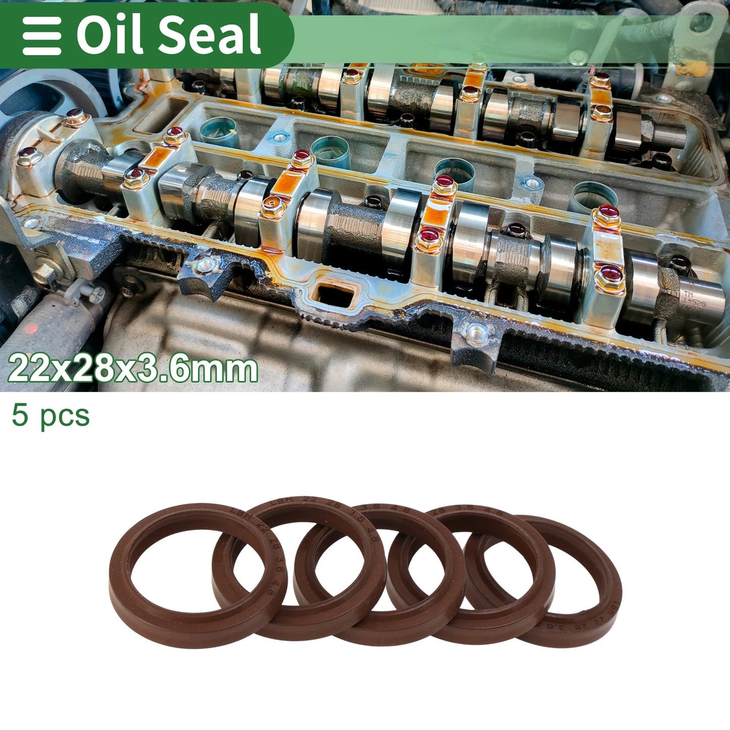 Oil Seal Rotary Shaft Seal FKM Rubber 22x28x3.6mm Brown 5 Pcs for MakeModel
