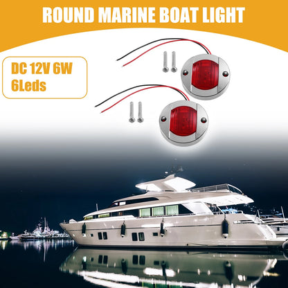 2 x Universal Interior Round Marine Boat Light with 6 LEDs for Boat Red