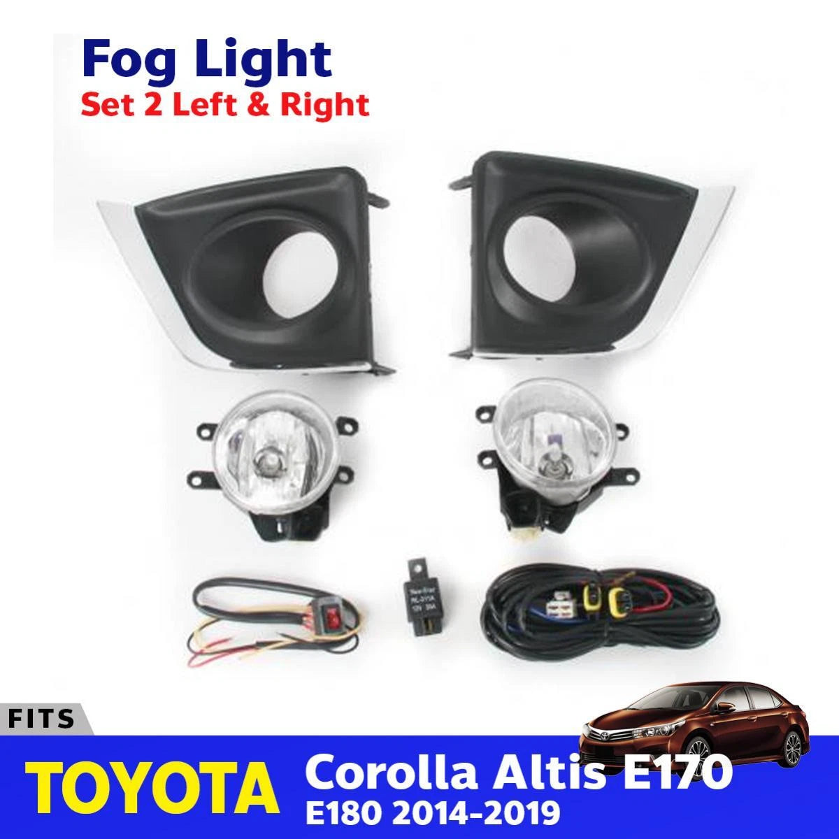 Fog Lamp Spot Light Complete Set Fits Toyota Corolla Altis E170 SED 2014-19 D05