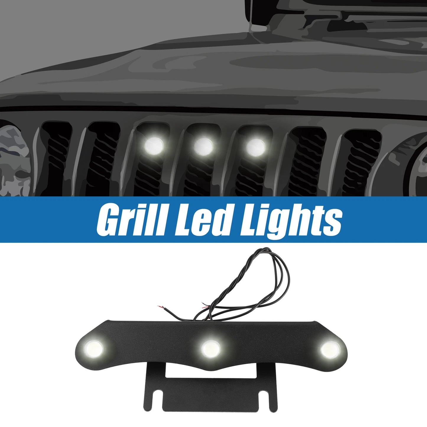 LED Front Grille Lights Set for Jeep Gladiator JT (2020-2023) Black White