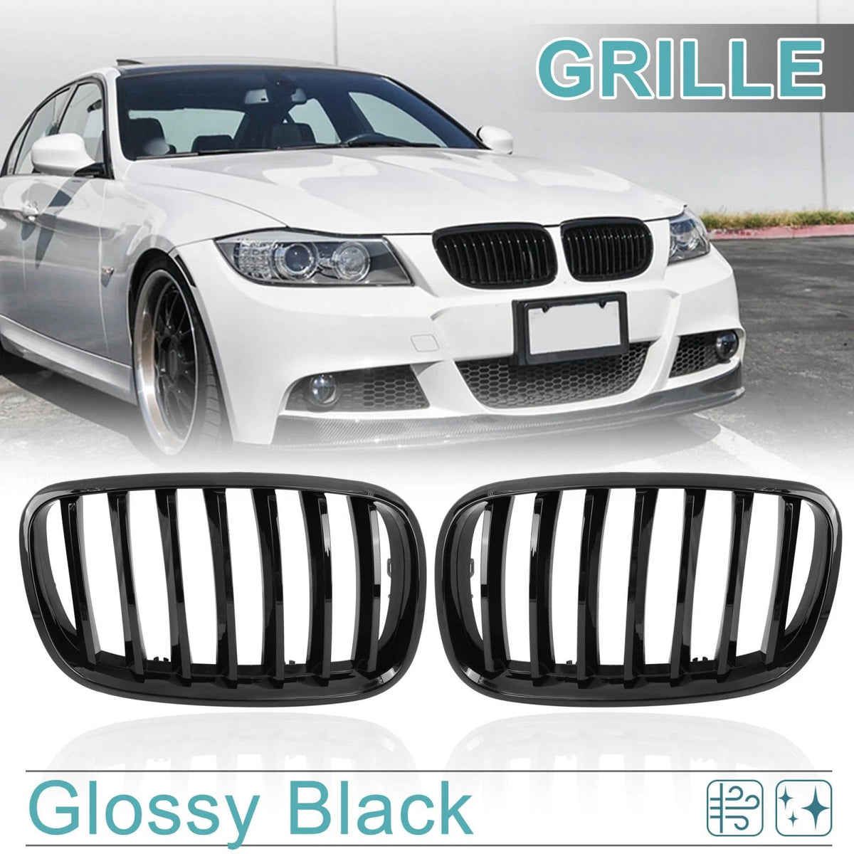 Grille Front Upper Bumper for BMW X5 4-Door Glossy Black Signal Slat Pair