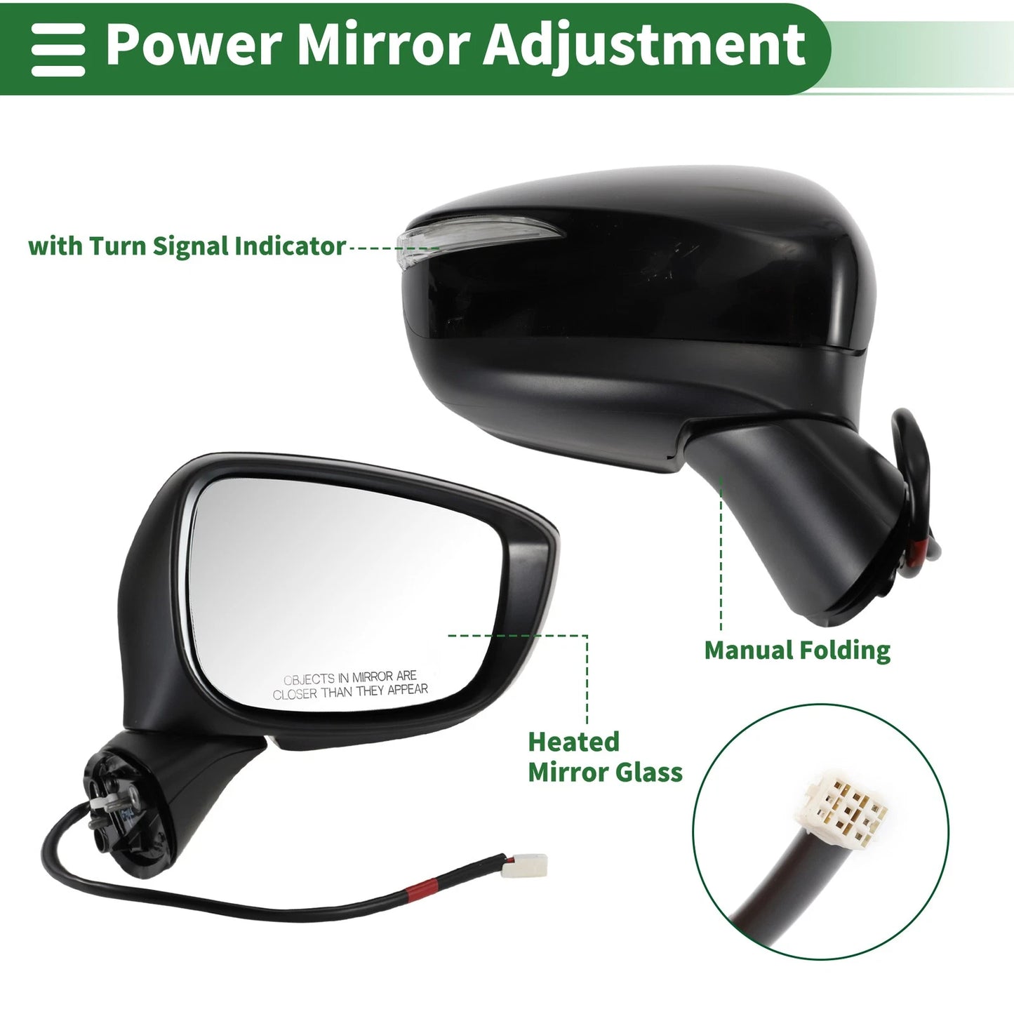 Right Side Door Mirror for MAZDA CX-5 2015-2016 Manual Folding Black