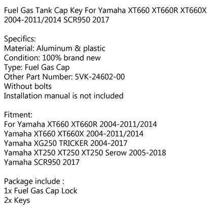 Fuel Tank Cap Lock for Yamaha XT660 XT660R XT660X SCR950 (2004-2011, 2014)