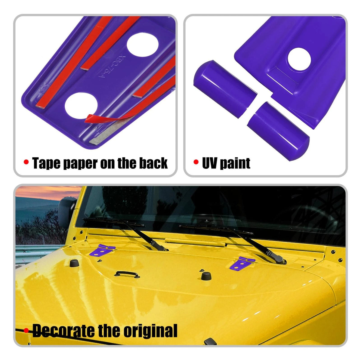 2 x Engine Hood Hinge Covers for Jeep Wrangler 2-Door/4-Door (2007-2018) Purple