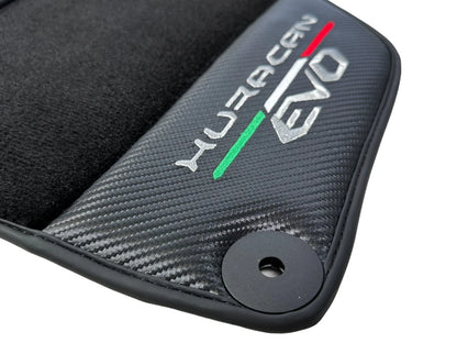 Black Floor Mats for Lamborghini Huracan EVO 2014-2023 LHD with Carbon Leather
