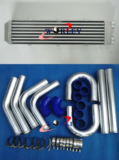 Aluminum Turbo Intercooler 2" 550x140x80mm + Piping Blue Hose Kits