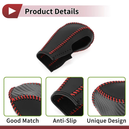 Carbon Fiber Gear Shift Knob Cover Red Faux Leather for Chevrolet Aveo