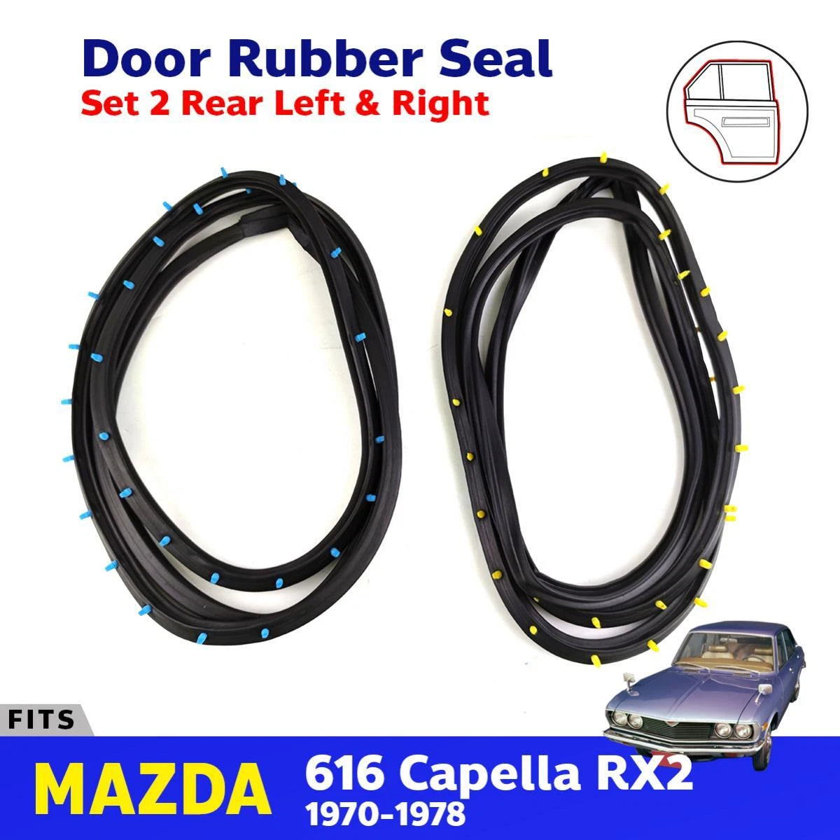 Door Rubber Seal Rear LH+RH Fits Mazda 616 618 Capella RX2 4D Sedan 1970-78 D09