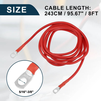 Battery Cable for Car Marine Inverter 5/16-3/8 8ft Copper Wire Red