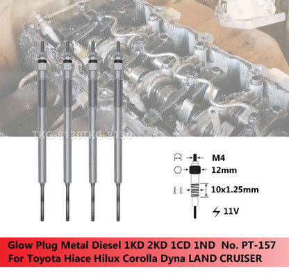 4 x Glow Plugs for Toyota Land Cruiser, Hilux, Hiace, Corolla (2000-2023)