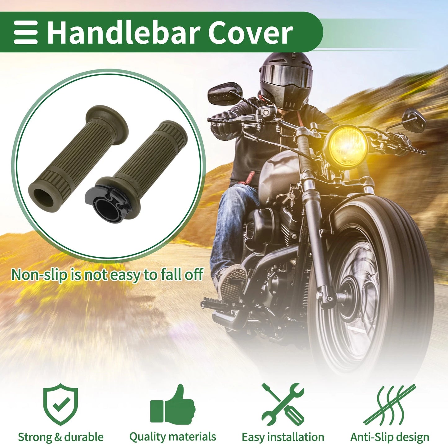 Grips 7/8" 22mm Hand Grips Cover Kit TPU Green for Motorcycle