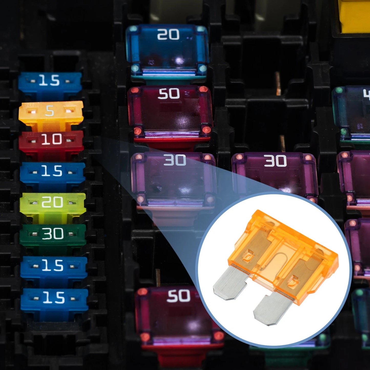 50pcs Mini Blade Fuses 5A for Car, Boat, Truck, SUV, Motorcycle - Orange