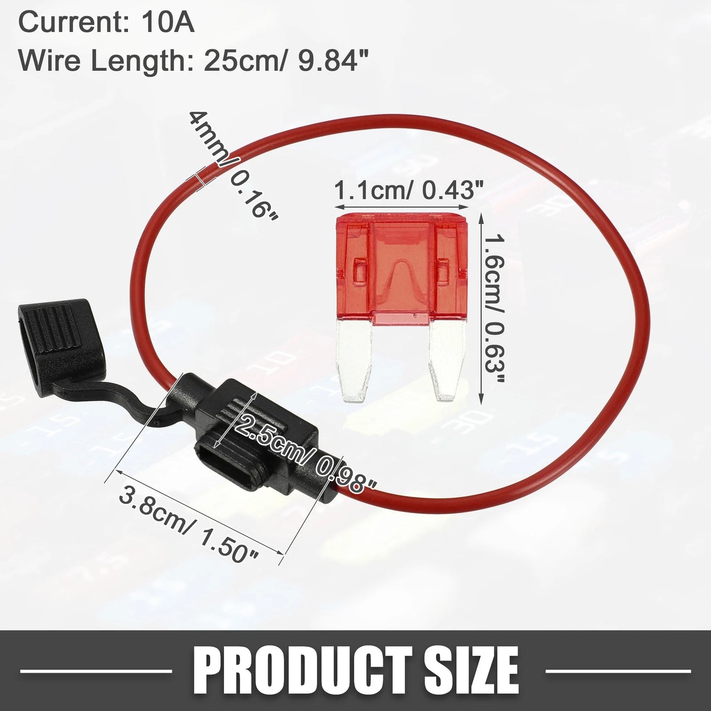 10A Mini Blade Style Fuse Set with 16 AWG Holder for Car