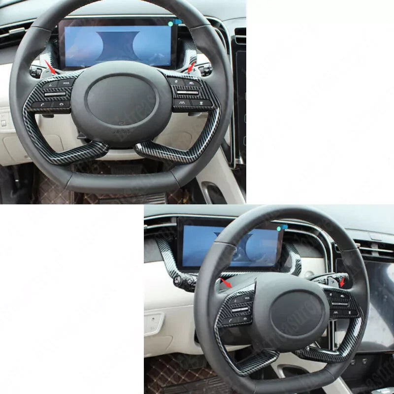 2 x Carbon Fiber Steering Wheel Button Cover Trim for Hyundai Tucson (2022–2024)