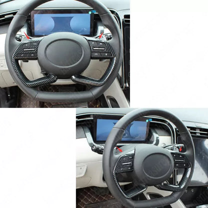 2 x Carbon Fiber Steering Wheel Button Cover Trim for Hyundai Tucson (2022–2024)