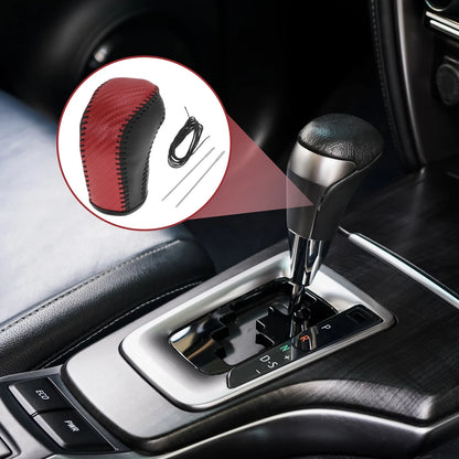 Gear Shift Knob Cover for Hyundai Tucson 2015-2018 Black Red Faux Leather