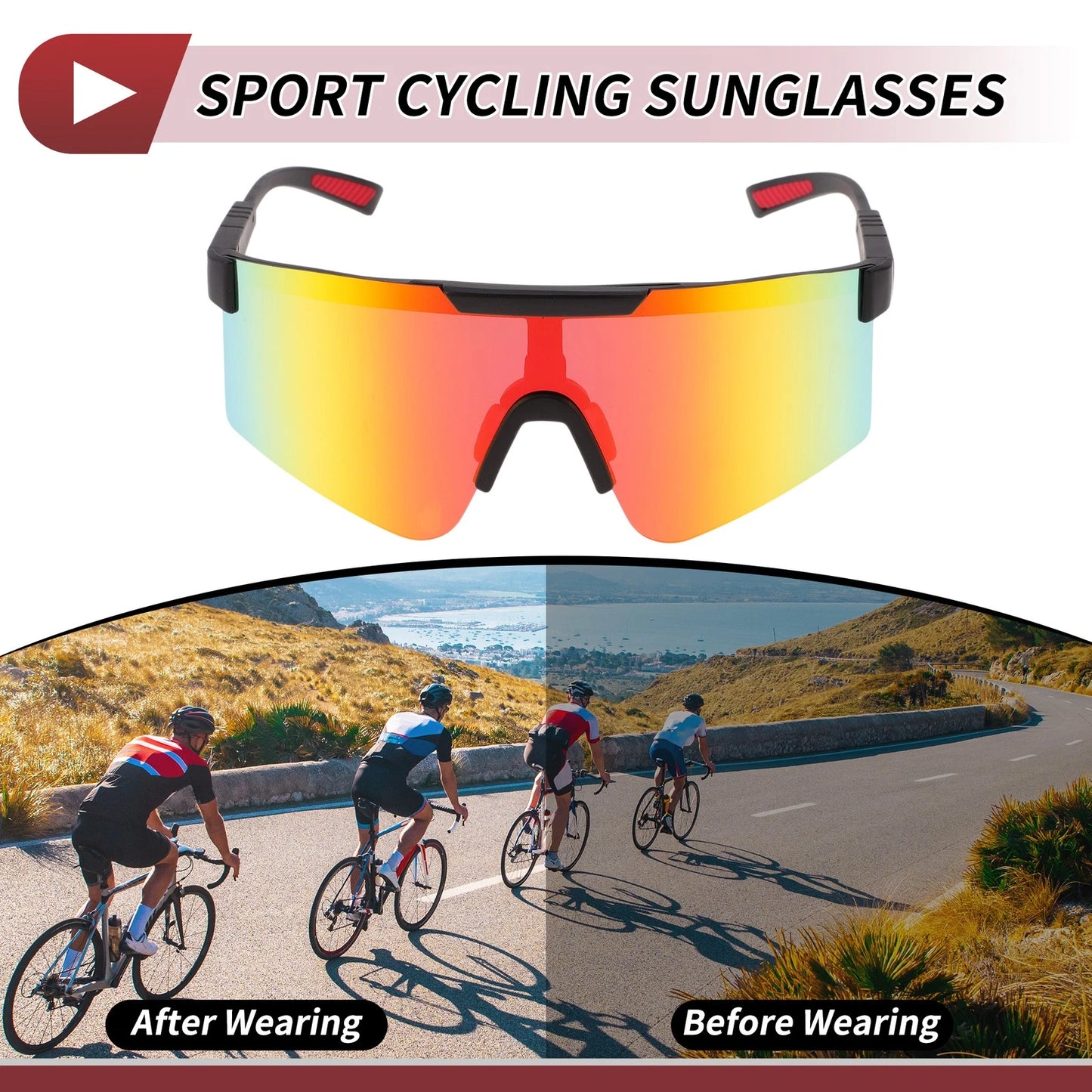 1Pc Goggles Red Lens Black Frame Tri-acetel Cellulose PC for Motorcycle