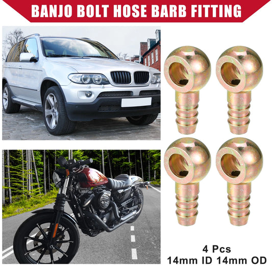 4 x Banjo Bolt Hose Barb Fitting 14mm ID 14mm OD for Car Motorcycle Metal