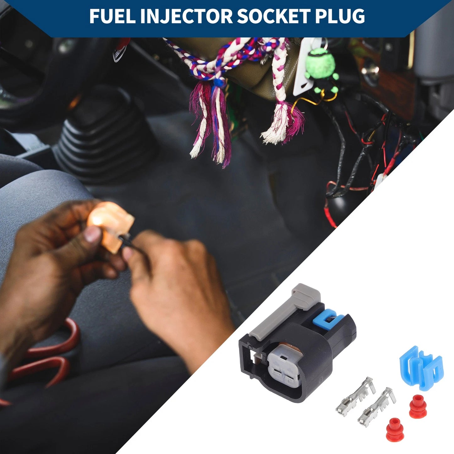 2 x Pins Fuel Injector Socket Plug Black, Blue for Buick Excelle