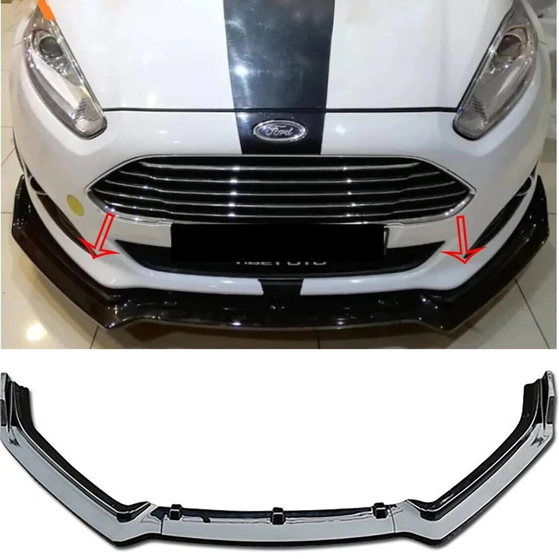 Front Bumper Lip Splitter for Ford Fiesta Mk6 (2008-2017) 3 Pcs