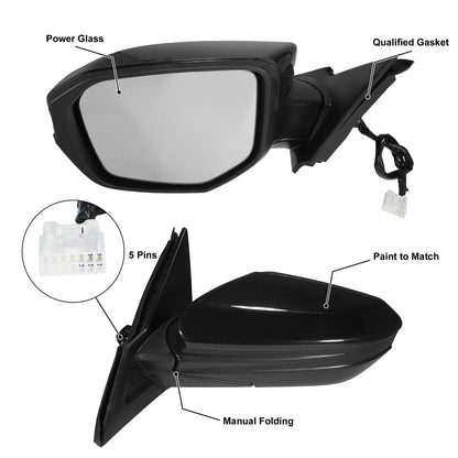 5 Pin Left Side Exterior Door Mirror Assembly Black for Honda Civic (2016-2020)
