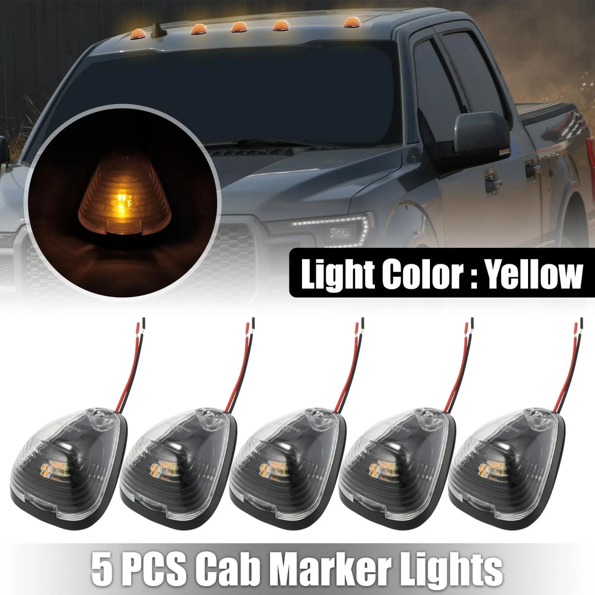 5 x Clear Cab Marker Light Covers Yellow for Ford F150 (1999-2016)