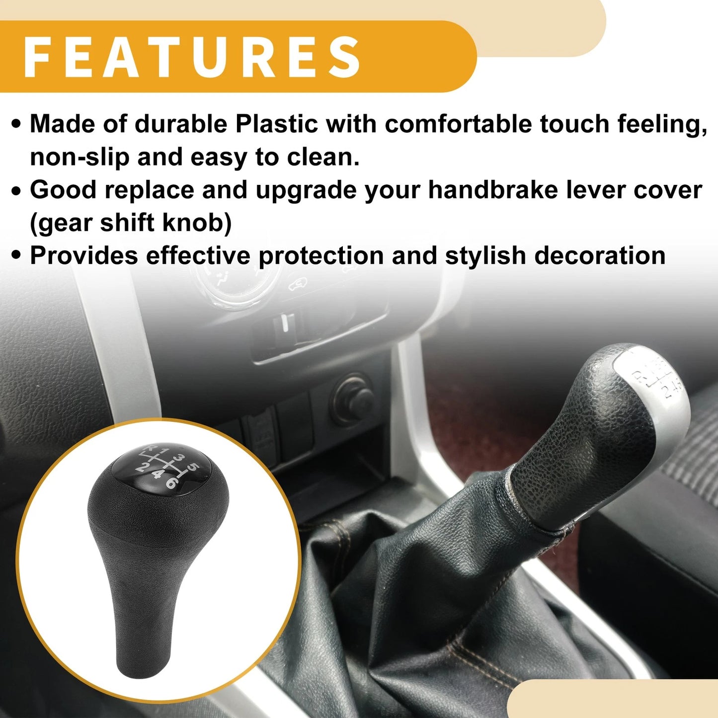 6 Speed Gear Shift Knob for Ford Focus (2003-2007) Black Plastic