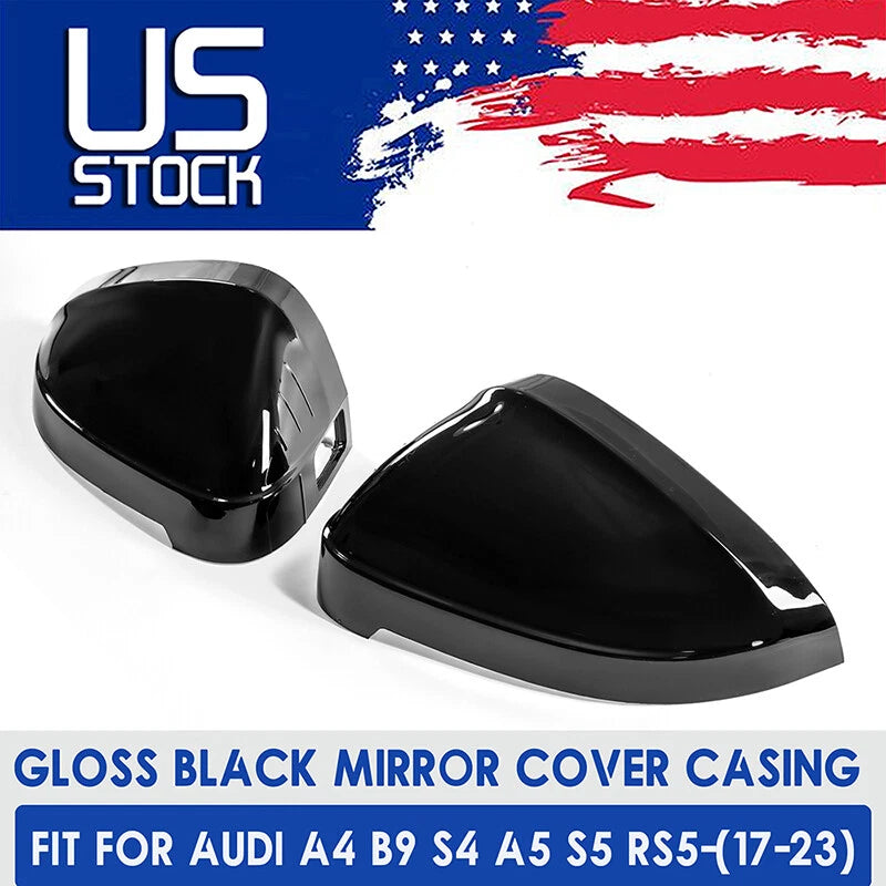 Gloss Black Side Mirror Cap Covers 2 x For Audi B9 A4 S4 A5 S5 (2017-2022)