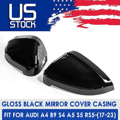 Gloss Black Side Mirror Cap Covers 2 x For Audi B9 A4 S4 A5 S5 (2017-2022)
