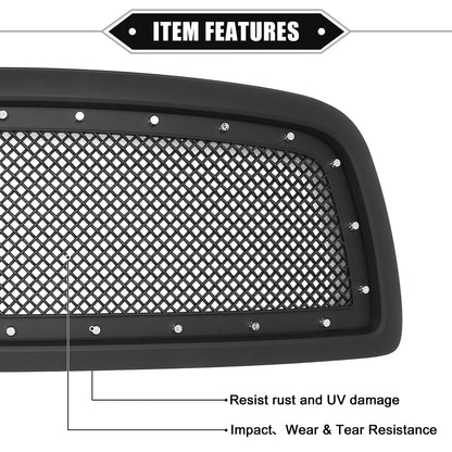 Front Grille Assembly with Rivet for Dodge Ram 1500 Matte Black (2011 - 2012)