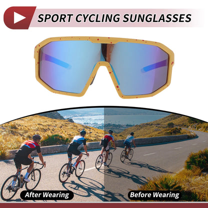 Motorcycle Riding Goggles Blue Lens Yellow Red Frame UV400