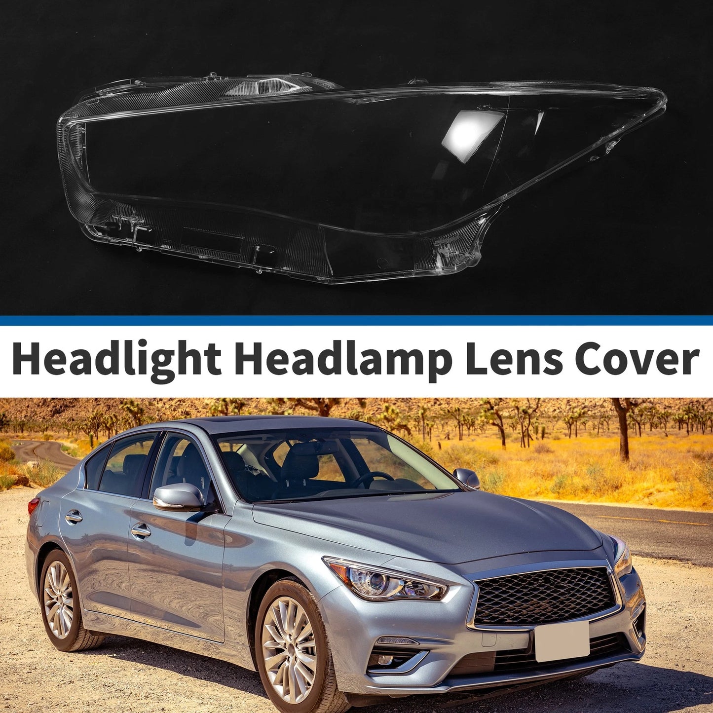 1 Pcs Front Left Headlight Lens Cover PC Clear for Infiniti Q50 (2014-2021)