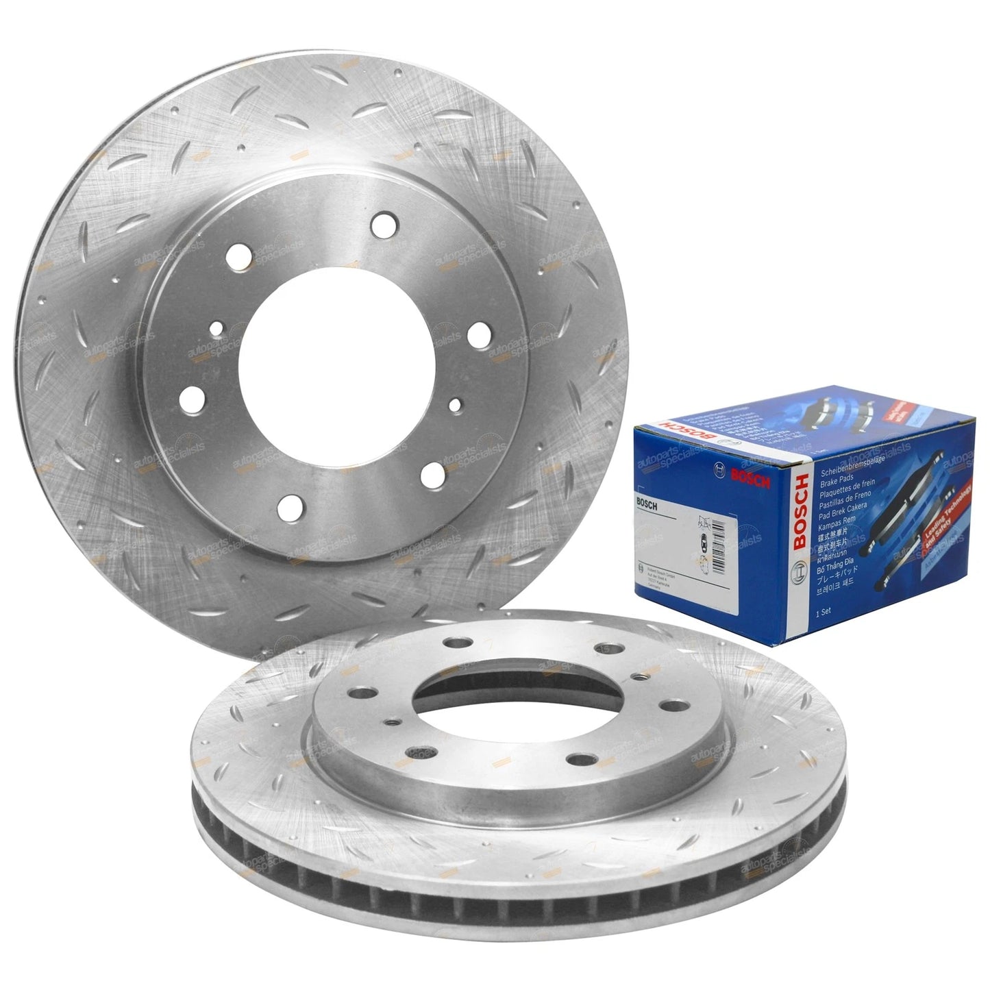 Front Slotted Dimpled Disc Brake Rotors + Pads for Challenger (2009-2015)