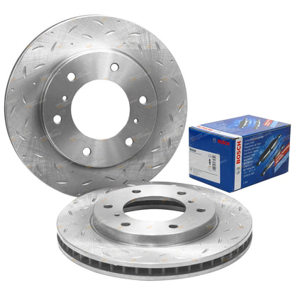 Front Slotted Dimpled Disc Brake Rotors + Pads for Challenger (2009-2015)