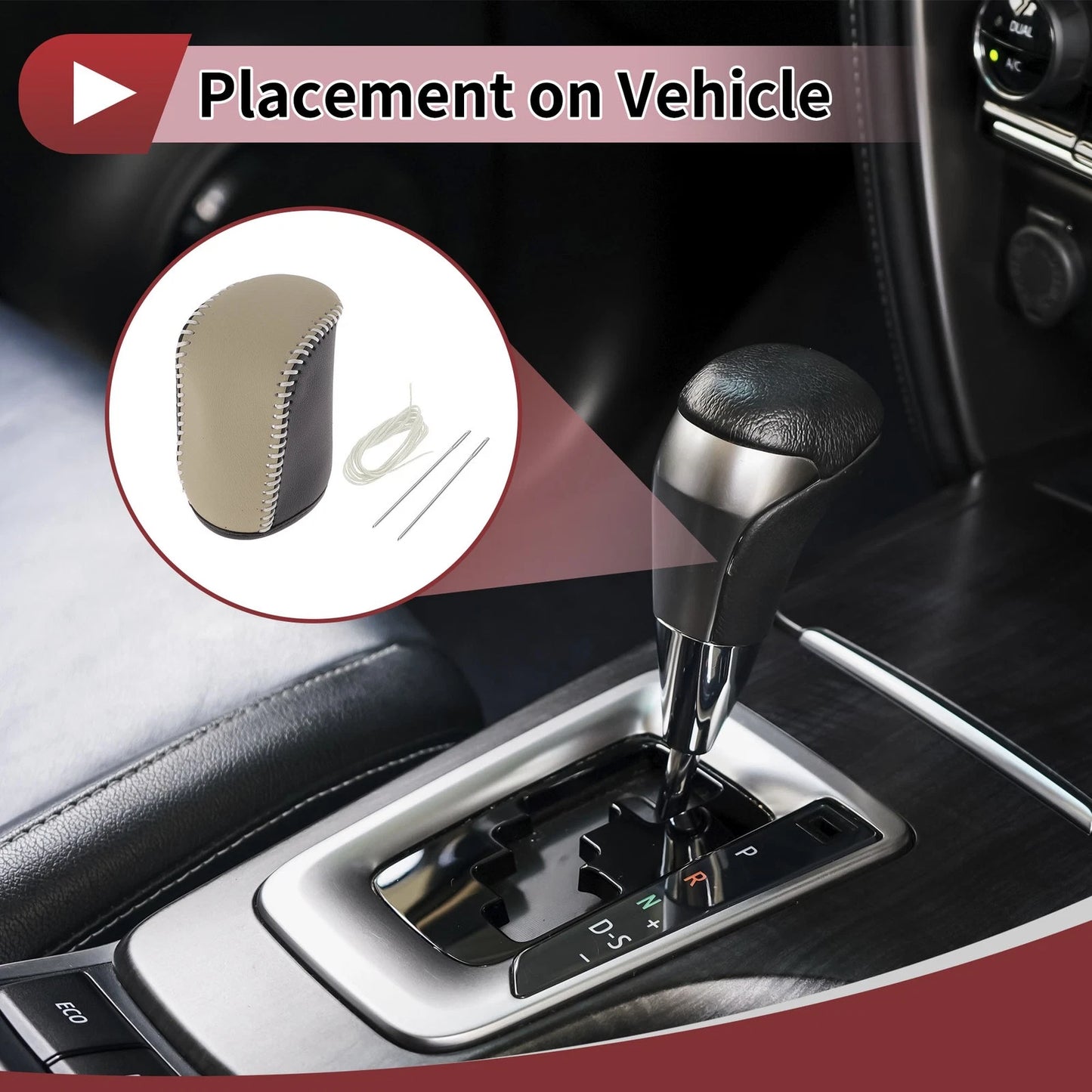 1Pc Gear Shift Knob Cover for Dodge Journey (2011-2020) Black Beige