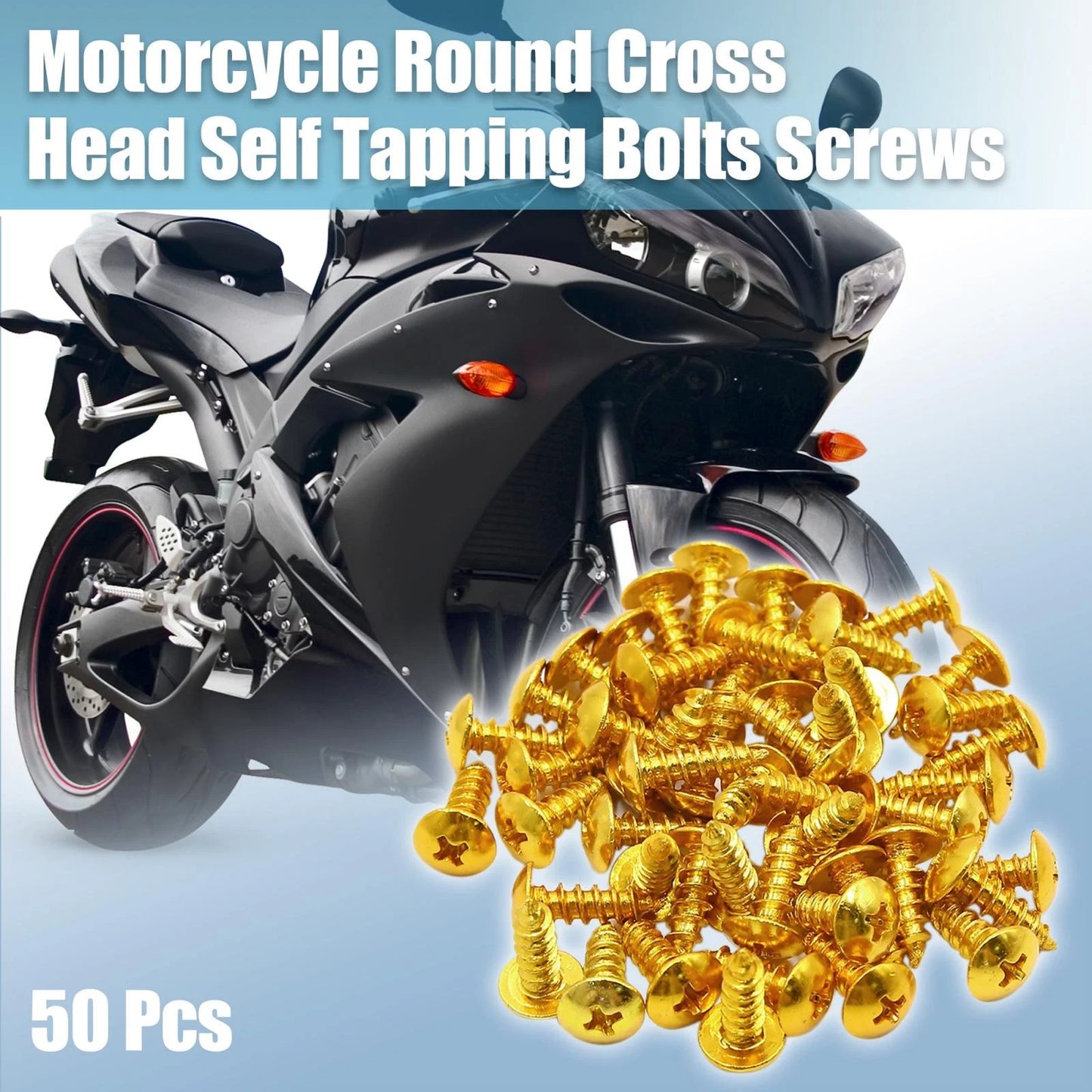 50pcs Universal Gold Tone Motorcycle Round Cross Head Self-Tapping Bolts