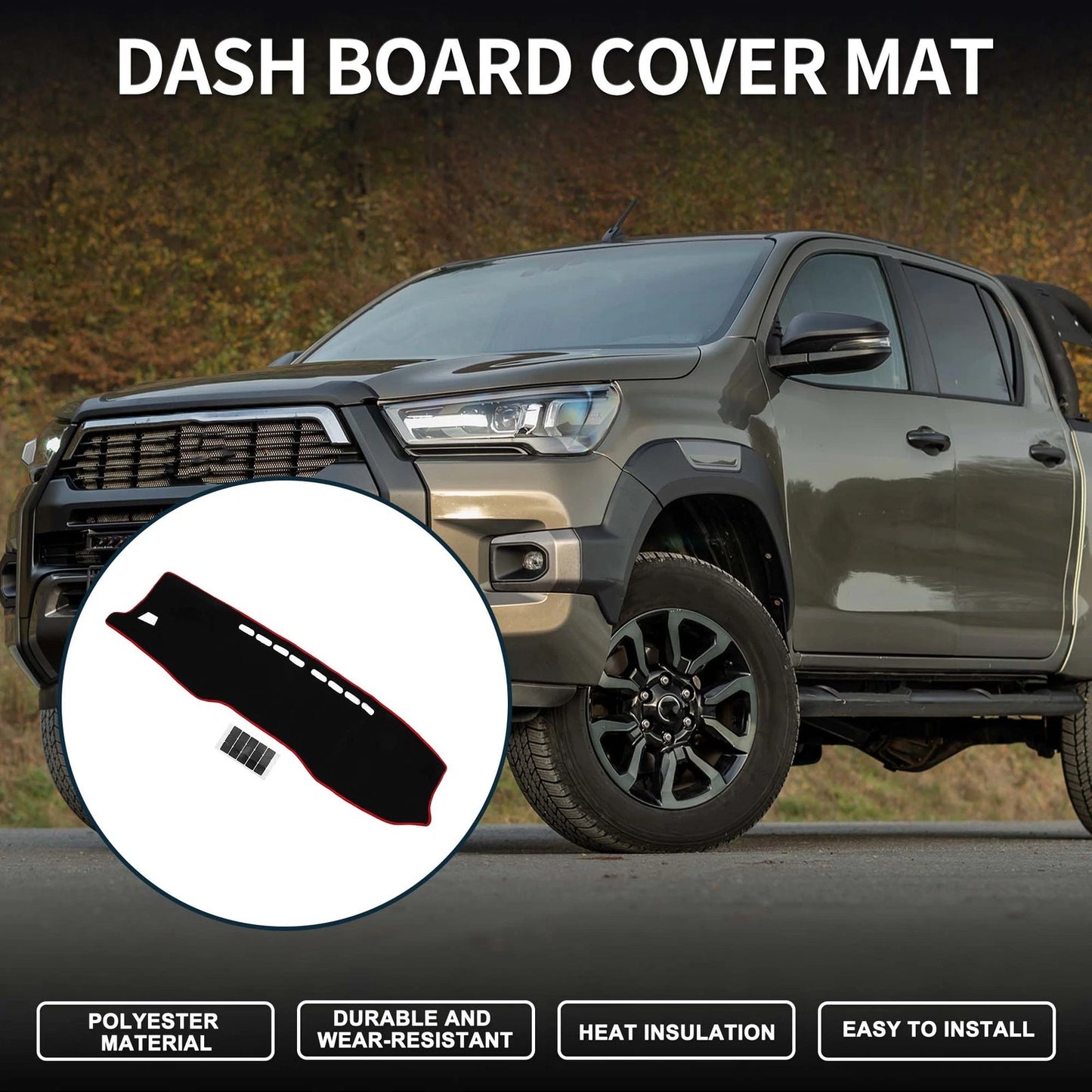 Dashboard Cover Mat for Toyota Hilux (2017-2020) Black Red 1 Set