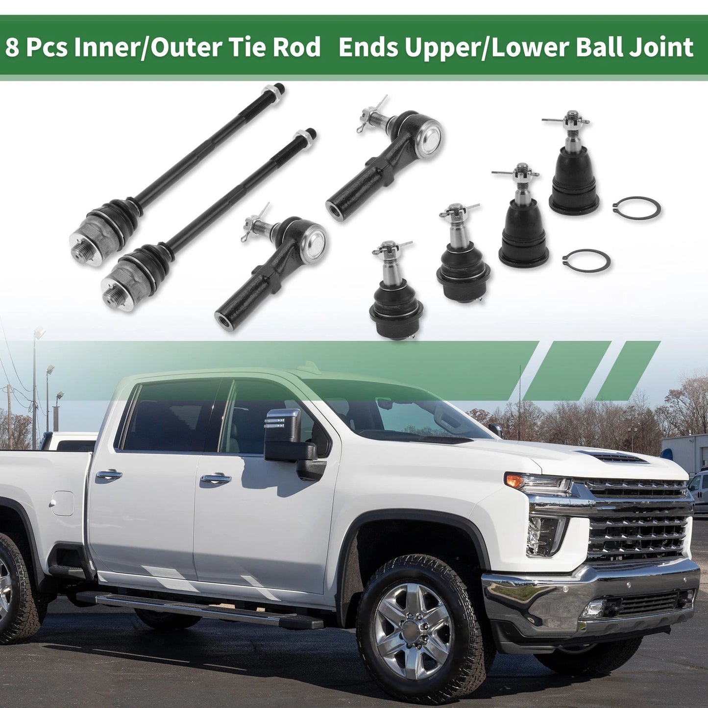 8pcs Suspension Kit Inner/Outer Tie Rod End Ball Joint for GMC Sierra 3500