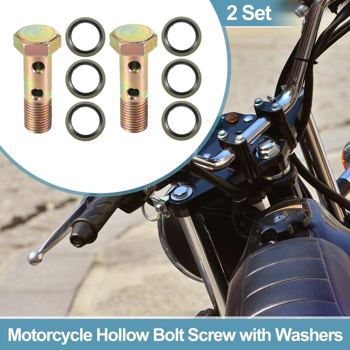 2 x M12x1.25 45mm Hollow Bolt with Washer for Motorcycle