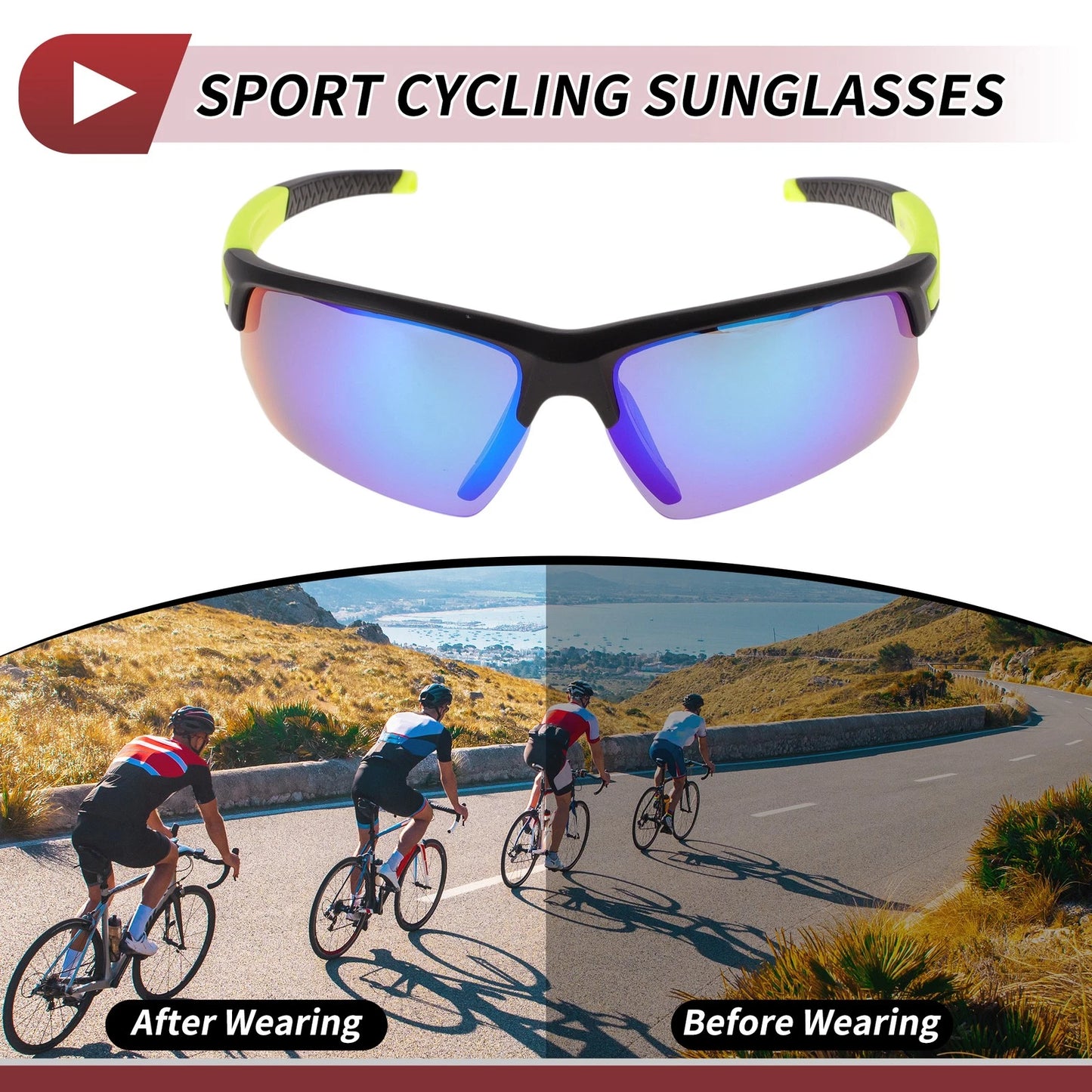 Motorcycle / Goggles / Goggles Green Lens Black Frame Tri-acetel Cellulose